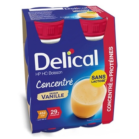 Delical HP HC Boisson Concentré Vanille, 4 x 200 ml