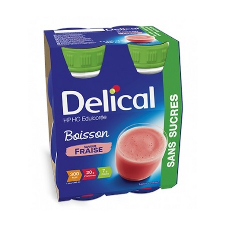 Delical HP HC Edulcorée Boisson Fraise, 4 x 200 ml