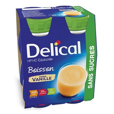 Delical HP HC Edulcorée Boisson Vanille, 4 x 200 ml