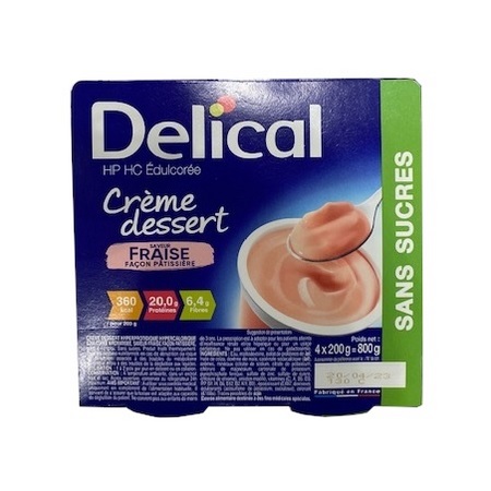 Delical HP HC Edulcorée Crème dessert Fraise, 4 x 200 g