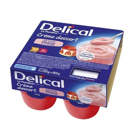 Delical La Floridine HP HC Crème dessert Fraise, 4 x 200 g