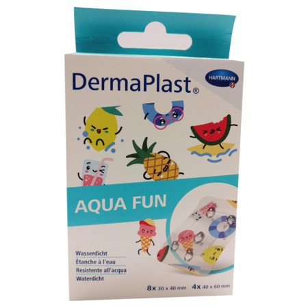 DermaPlast Aqua Fun Pansements Enfants Étanches, 8x 3x4cm + 4x 4x6cm