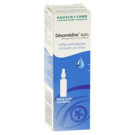 Desomedine 0,1 %, flacon de 10 ml de solution pour instillation ophtalmique ou orl