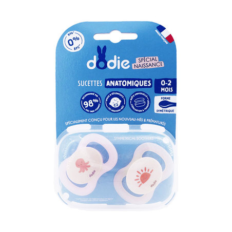 Dodie Sucette Anatomiques 0-2 Mois Rose, x2