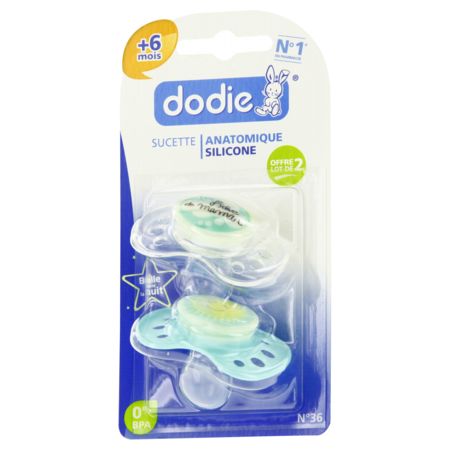 Dodie sucette silicone nuit 2age, x 2