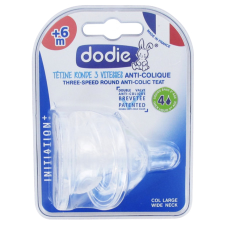 Dodie Tétines Rondes 3 Vitesses Anti-Colique Liquide Épais + 6 Mois, 2 Tétines