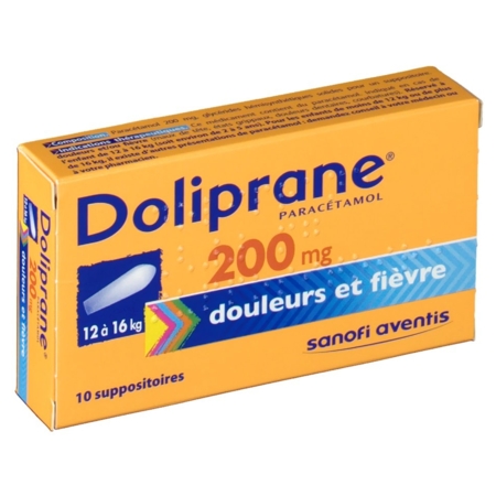 Doliprane 200 mg, 10 suppositoires