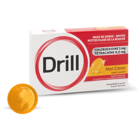 Drill Miel Citron sans Sucre, 24 Pastilles à Sucer