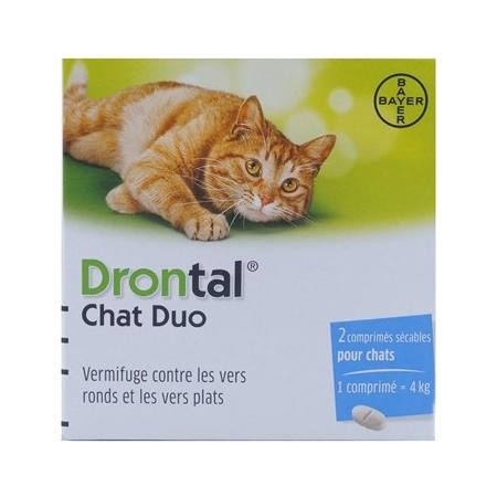 Drontal chat duo, boîte de 1 plaquette de 2 comprimés enrobés sécables