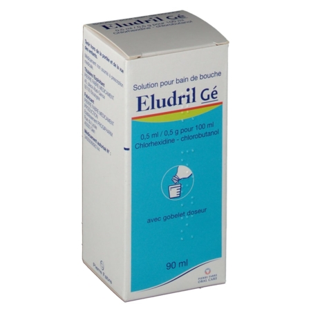 Eludril 0,5 ml/0,5 g pour 100 ml, flacon de 90 ml de solution pour bain de bouche