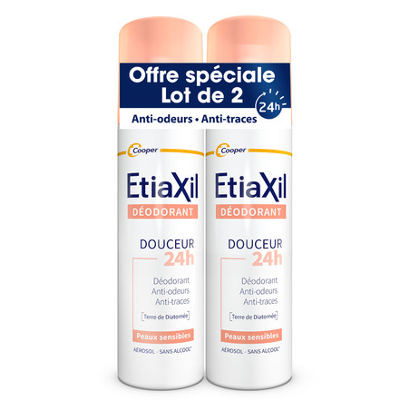 EtiaXil Déodorant Douceur Aérosol, Lot de 2 x 150 ml