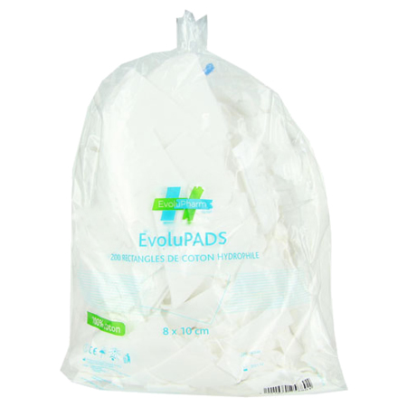 Evolupads 200 rectangles de coton hydrophile