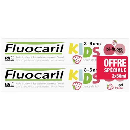 Fluocaril Kids 0-6 ans dentifrice fraise, 50 ml x2