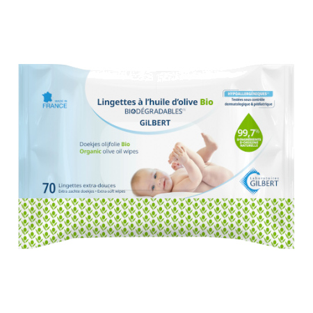 Gilbert Lingettes à l'Huile d'Olive Bio, x70 lingettes