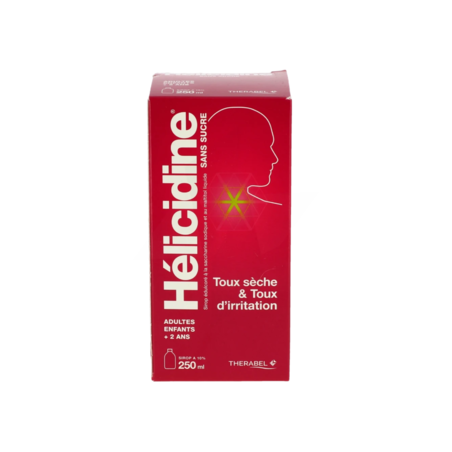 Helicidine 10 % sans sucre, 250 ml de sirop édulcoré à la saccharine sodique et au maltitol liquide