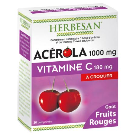 Herbesan Acérola magnésium goût fruits rouges, 30 comprimés