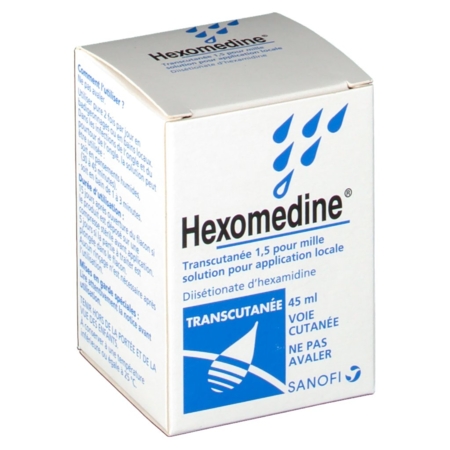 Hexomedine transcutanee 1,5 pour mille, flacon de 45 ml de solution pour application locale