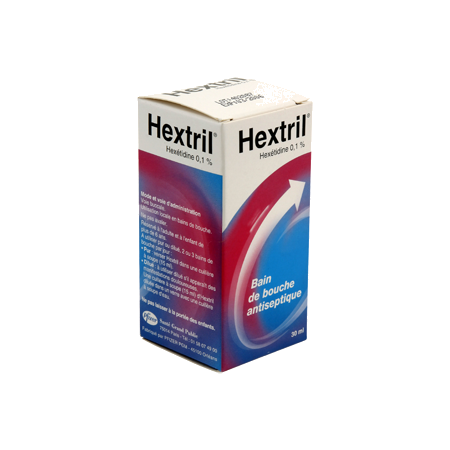 Hextril 0,1 %, flacon de 30 ml de solution pour bain de bouche