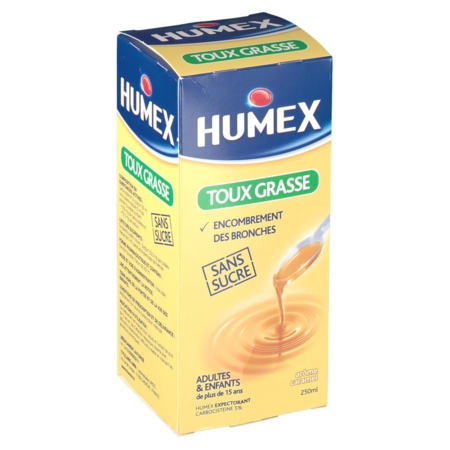 Humex 5 % adultes expectorant sans sucre, flacon de 250 ml de solution buvable