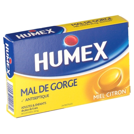 Humex mal de gorge miel citron 20 mg, 24 pastilles à sucer