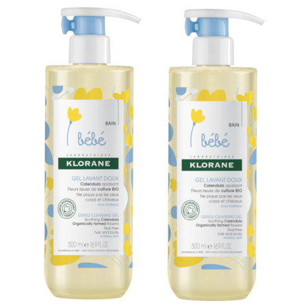 Klorane bébé gel douceur moussant 2 x 500 ml