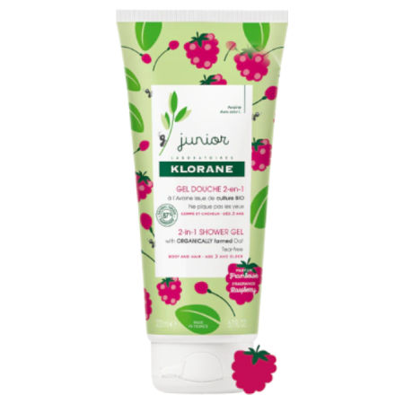 Klorane Junior Gel Douche Corps et Cheveux Framboise, 200 ml