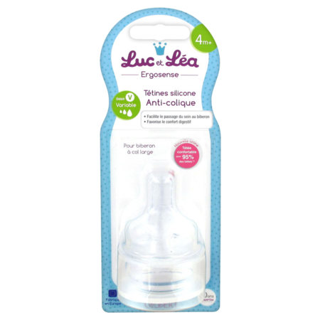 Luc et Léa Ergosense Tétines silicones anti-coliques 4 mois et plus, x 2