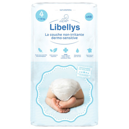 Libellys Couches Non-Irritantes Dermo-Sensitive Taille 4 (7-18 Kg), 48 Couches