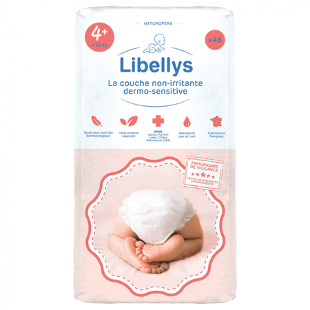 Libellys Couches Non-Irritantes Dermo-Sensitive Taille 4+ (9-20 Kg), 46 Couches