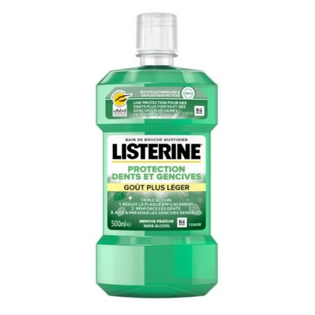 LISTERINE Bain de Bouche Protection Dents Et Gencives Goût Plus Léger, 500 ml