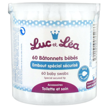 Luc et léa batonnets ouatés embout spécial bébé, 60 bâtonnets