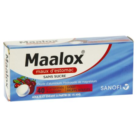 Maalox maux d'estomac sans sucre fruits rouges, 40 comprimés à croquer