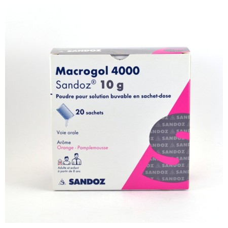 Macrogol 4000 sandoz 10g poudre pr sol buv sac 20