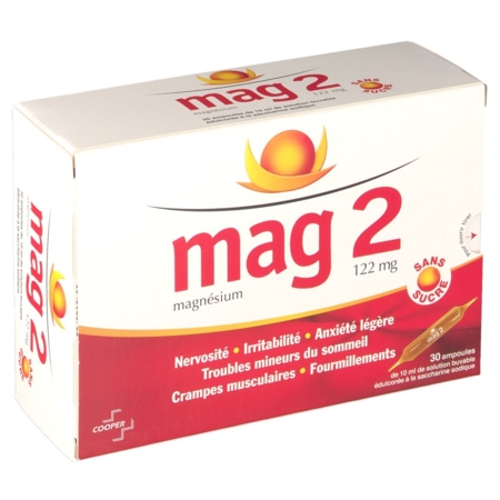 Mag 2 sans sucre 122 mg sol buvable, 30 ampoules