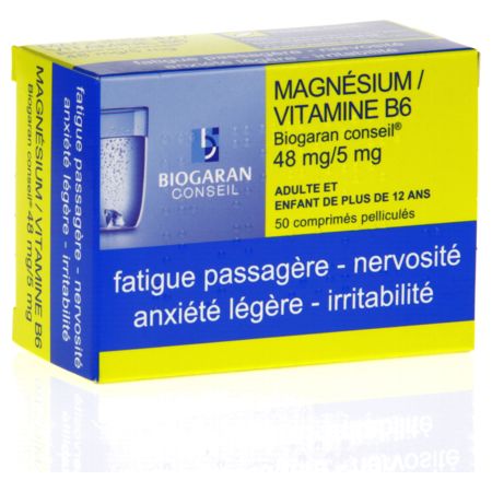 Magnesium/vitamine b6 biogaran conseil 48 mg/5 mg, 50 comprimés pelliculés