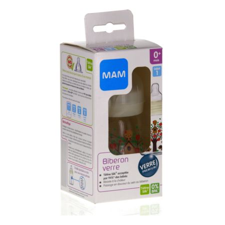 Mam biberon 1age verre decore blanc debit 1 170ml