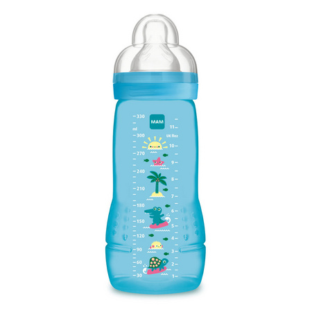 Mam Biberon Easy Active 2ème Âge Débit 3 Paradise Island Bleu, 330 ml