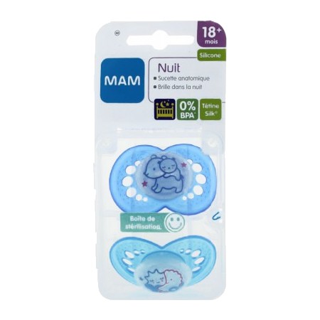 MAM Sucette Silicone Anatomique Nuit 0-6 mois X2