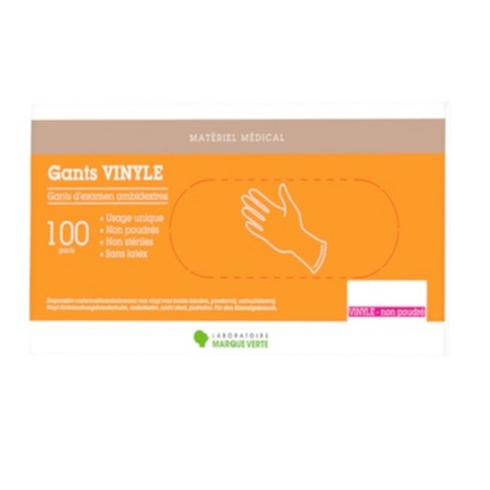 Marque verte Gants Examen vinyle non poudré ambidextre Large, x 100