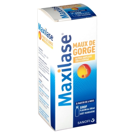 Maxilase maux de gorge alpha-amylase 200 uceip/ml, flacon de 125 ml de sirop