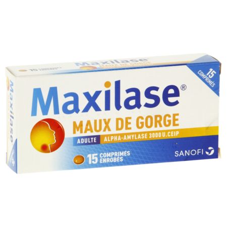 Maxilase maux de gorge alpha-amylase 3000 uceip, 15 comprimés