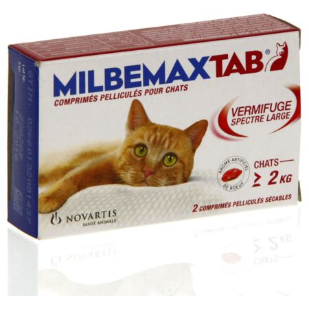 Milbemaxtab comprimes pellicules pour chats, boîte de 1 plaquette de 2 comprimés pelliculés sécables