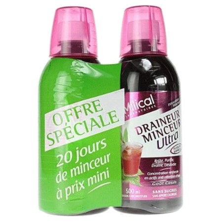 Milical draineur minceur ultra goût cassis 2x500 ml