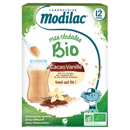 Modilac Mes Céréales Bio Cacao Vanille dès 12 mois, 250 g