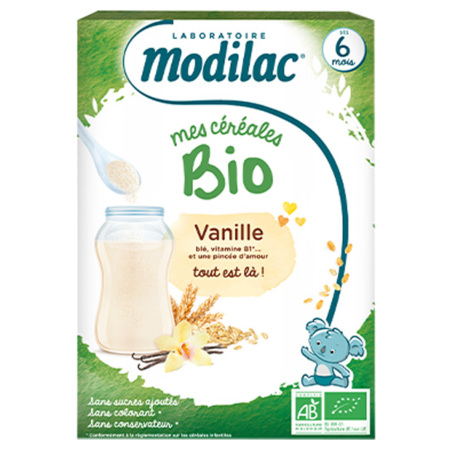 Prix de Modilac Mes Céréales Bio Vanille dès 6 mois, 250 g, avis, conseils
