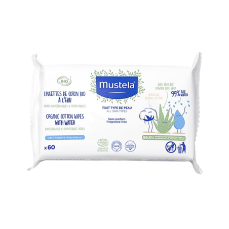 Mustela Lingettes de Coton Bio à l'Eau Certifiées Bio, x60