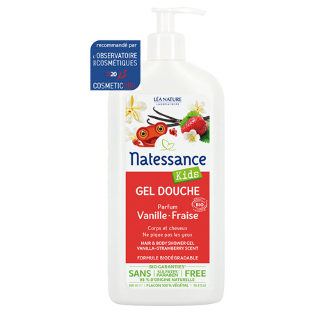 Natessance Gel Douche Kids Bio Parfum Vanille-Fraise, 500 ml