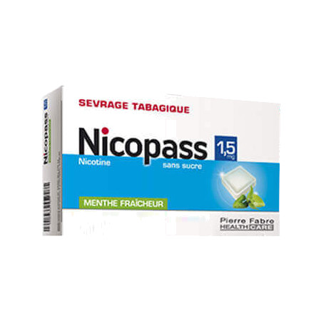 Nicopass 1,5 mg sans sucre menthe fraicheur, 96 pastilles à sucer