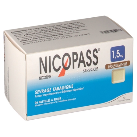 Nicopass 1,5 mg sans sucre reglisse menthe, 36 pastilles à sucer