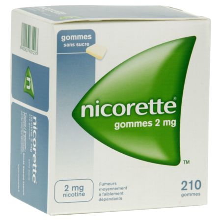 Nicorette 2 mg sans sucre, 210 gommes à mâcher